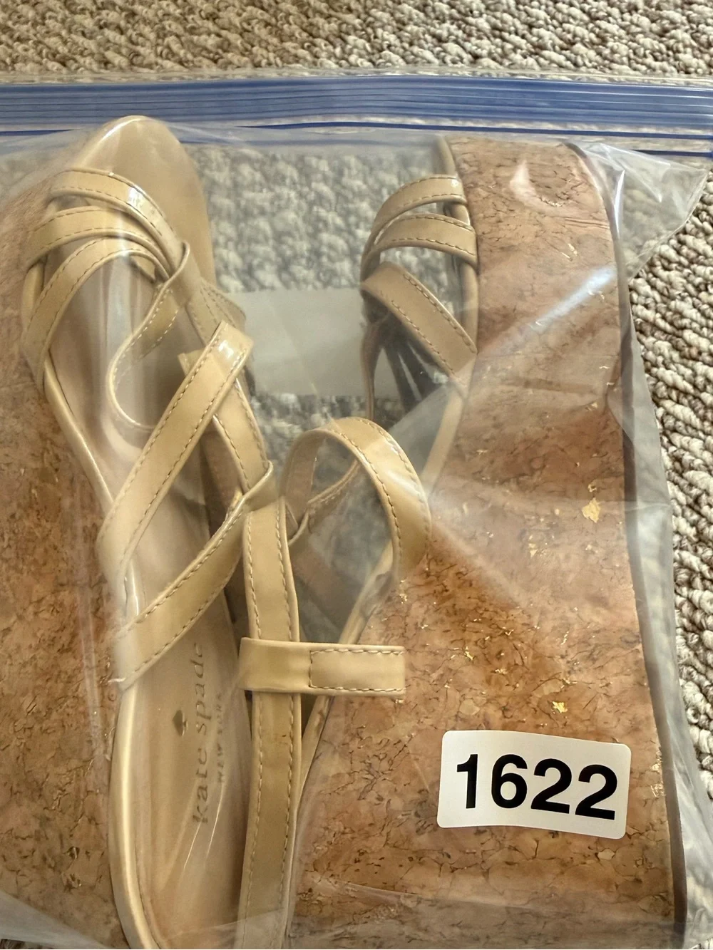 Kate Spade Beige Patent Cork Wedge Sandals Size 7